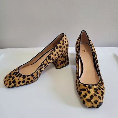 J. Crew Celia Calf Hair Square Block Heel Animal Print Pump Size 6.5 • $44.99