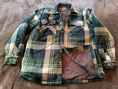 Cabela’s Green Flannel Brown Quilt Lined Button Closure Jacket Large Pockets  • $28.75