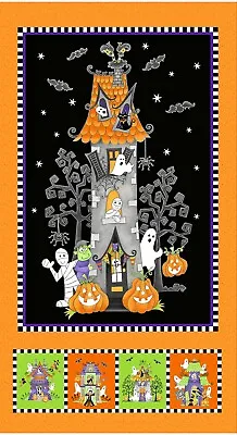 Halloween Fabric House Ghost Bat Glow In Dark Cotton By Henry Glass 24  Panel • $9.35