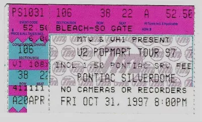 U2 & Smash Mouth 10/31/97 Pontiac Silverdome Ticket Stub Detroit Bono • $19.99
