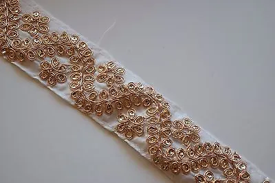 £1.95 • Buy Indian White Fabric Antique Gold Embroidered Floral Lace Trim  Ribbon -1 Metre