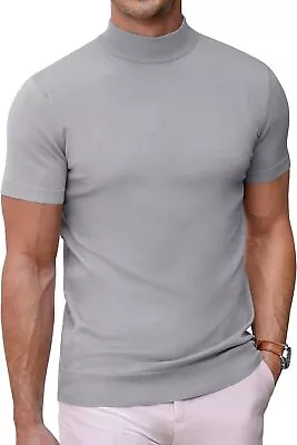 COOFANDY Mens Mock Turtleneck Sweater Short Sleeve Solid Color T-Shirts Basic Sl • $66.54