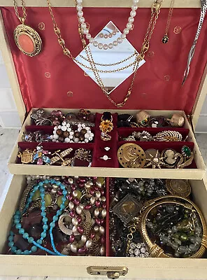 Vintage Estate Jewelry Box Lot Trifari BSK Sterling Gf Monet Alva • $150