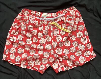 J Crew Mens XL Red Daisy Floral Swim Trunks Flex Swimwear Swim Trunks Lined • $14.99