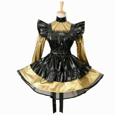 Lockable Sissy Girl Maid Yellow PVC Vinyl Dress Cosplay Costume Tailor-made Set • $67.89