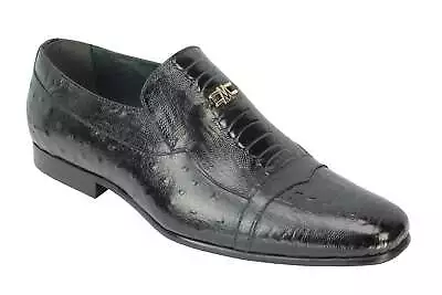 Mens Real Leather Snakeskin Ostrich Print Party Loafer Dress Smart Slip On Shoes • £64.99