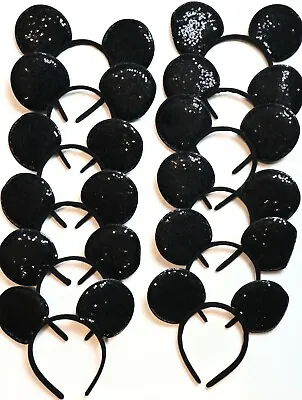 Set Of 12 Black Sequin Mickey Mouse Ears/DIY Disney Mickey Ears/ No Bow • $17.99