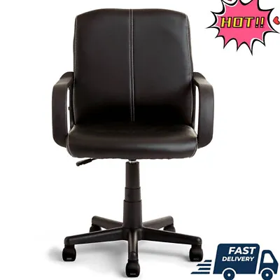 Leather Mid-Back Rolling Swivel Office Chair Executive Computer Desk Chair HOT • $80.93