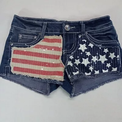 Rue 21 Shorts Women's SZ 0 Stars ‘N Stripes Jean Patriotic With Sequin Bling  • $12