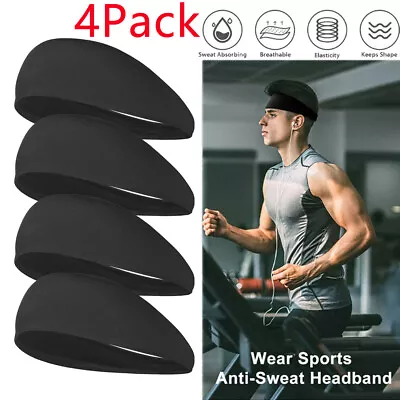 4Pcs Men Women Stretch Sports Headband Stretch Yoga Gym Hair Band Wrap Sweatband • $12.98