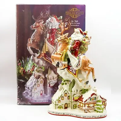 Fitz & Floyd  St. Nick  Centerpiece Santa On Deer 18  Christmas Figurine 2008 • $299.99