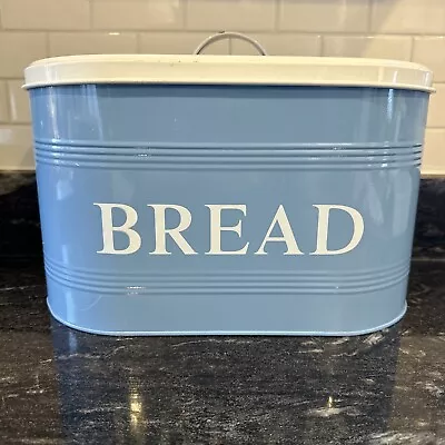 Bread Box Metal Vintage Looking Bread Storage Bin Kitchen Container Blue & White • $19.99