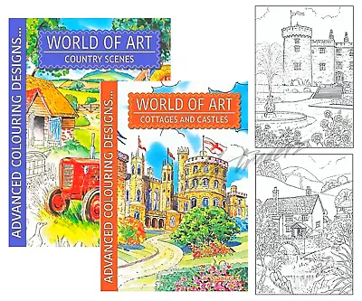  Adult Colouring Books World Of Art Country Scenes Cottages Castles A4 SET OF 2  • £3.99