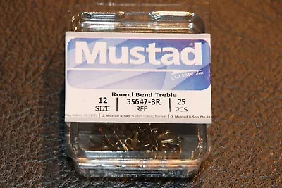 25 Pack Mustad 35647BR Bronze Size 12 Round Bend Treble Hooks Trout • $6.29