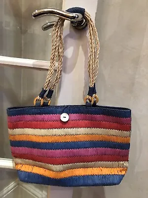 Raffia Beach/tote Bag Blue Red Orange Pink Approx 37 X 24 X 9 Cm Lovely Colours • £6.75