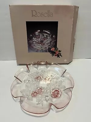 MIKASA ROSELLA Crystal Frosted Pink Satin Cranberry Floral Serving Platter BOXED • $32.52