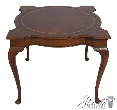 L62772EC: BAKER Burl Walnut Leather Top Games Table • $1695