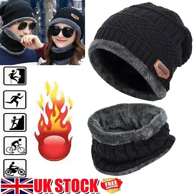 2pcs/set Mens Women Beanie Hat And Neck Scarf Knitted Gloves Set Winter Warmer • £6.89