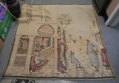 Vintage Belgium Jacquard Woven Tapestry 48  X 48  Middle Eastern Arabic Scene • $65