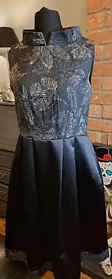 Closet London 'Fit N Flare' Black Silver Occasion Wedding Party Midi Dress 12 • £8