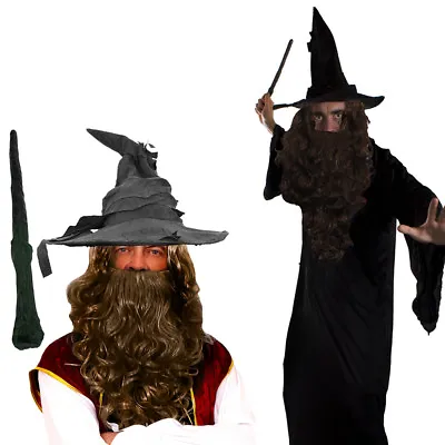 Wizard Cloak With Brown Wig And Beard Set Costume Magical Film Prof Fancy Dress • £12.99