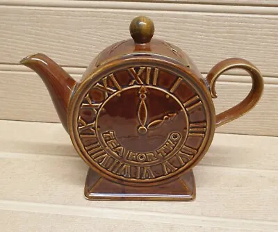 Retro Vintage 1970s Price Kensington P & K Clock Teapot Tea For Two Brown Glaze • £12.99