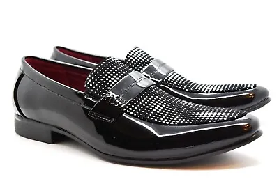 Mens Formal Shiny Patent Shoes Loafer Wedding Office Dress Smart Party Suit Size • £16.99