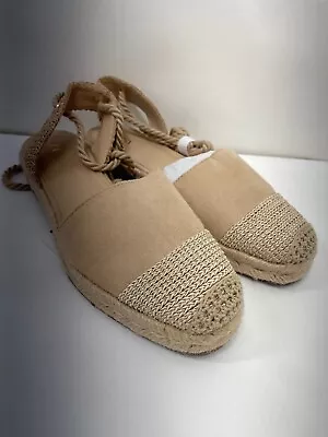 $37.95 • Buy Zara Womens 7.5 Mixed Lace-Up Espadrilles Sandals Tan Round Toe 2511/110/202