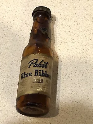 Vintage Pabst  Blue Ribbon PBR Mini Glass Beer Bottle & Cap Bar Brew Advertising • $6