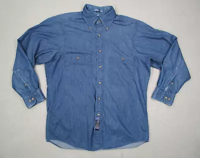 Vintage GH Bass Shirt Mens 15.5 32 Blue Chambray Button Up Work Dual Pockets Y2K • $28.99