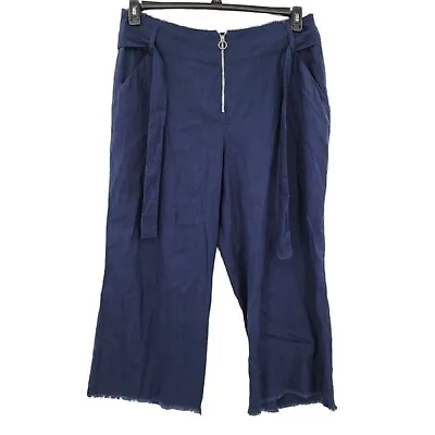 I.N.C. | Women's Linen-Blend Frayed Zip-Front Culottes Indigo Blue | Size 14 • $20