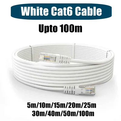 $49.95 • Buy White Grey Cat6 Network Ethernet Cable Lead 5m 10m 15m 20m 25m 30m 40m 50m 100m