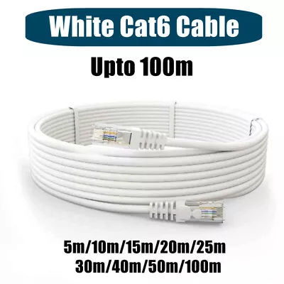 White Grey Cat6 Network Ethernet Cable Lead 5m 10m 15m 20m 25m 30m 40m 50m 100m • $13.99