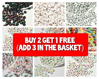 £10.29 • Buy 100/200 Pcs Alphabet Letter Mixed Color Beads Flat For Jewelery Making Xmas Gift