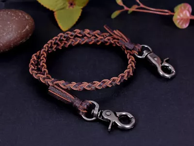 22  Genuine Leather Braided Twisted Trucker Rocker Biker Key Jean Wallet Chain • $16.14