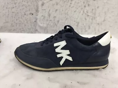 MK Michael Kors Sneaker Shoes Womens 7M 7 M Dark Blue Gold Leather Lace Up • $12.59