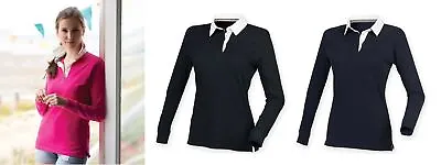 Ladies Premium Slim Fit Super Soft Long Sleeve Rugby Shirt Women's Top FR105 • £6.99