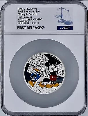 2023 Niue $10 Disney Characters Mickey & Donald 3 Oz Silver Coin NGC PF70UCAM FR • $349.99