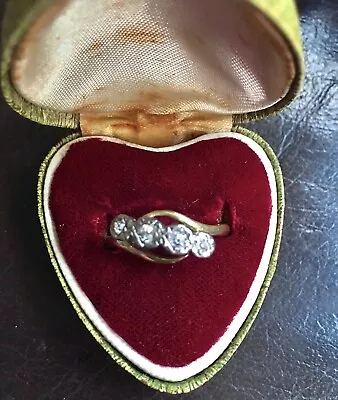 Antique 4 Diamond Set In Platinum 18ct Gold Ringsize S • £329