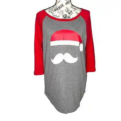 Modern Lux X-LARGE Santa Face Hat Mustache Baseball 3/4 Sleeve Tee • $12