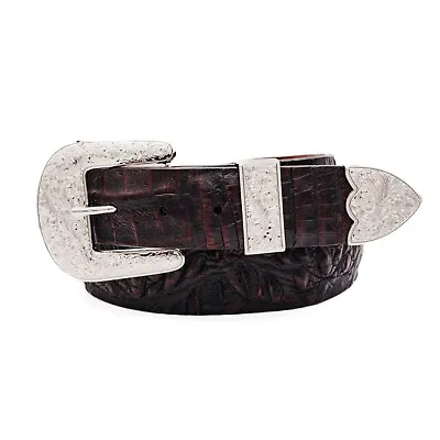 Black Cherry Caiman Hornback  The Taylor  Crocodile Leather Belt (Made In U.S.A) • $170