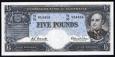 1960 Australia 5 Pounds Banknote - Extra Fine Condition - Tb/56 954456 - R50 • $110