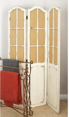 Rustic 3-Panel Privacy Screen Room Divider ~ Hinged Vintage Arched Window Panes • $361.60