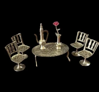 Vintage Brass Miniature Dollhouse Furniture Set 8 PC Table Chairs Made In India • $27.99