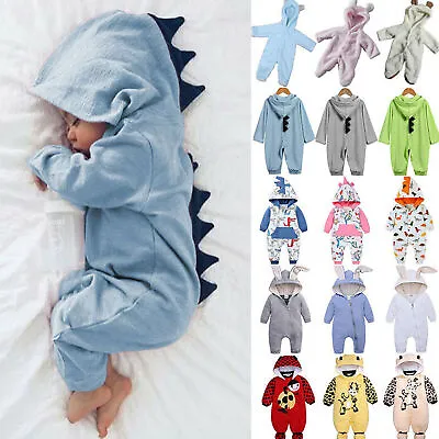 Newborn Baby Boys Girls Animal Bunny Hooded Romper PJS Pajamas Jumpsuit Clothes/ • £7.89