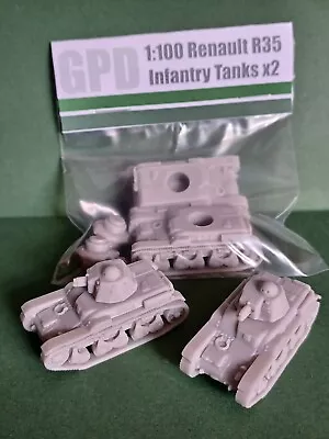 1/100 Scale 2x Renault R35French Tank Model WW2 15mm Wargame Flames Of War WOT • £7.99