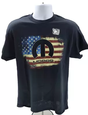 Black T-Shirt W/ Black Mopar  M  Emblem & Script W/ American Flag Background • $21.95