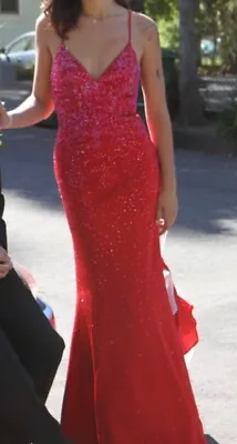 Red Rhinestone Adjustable Prom Dress Size 4 $100 • $100