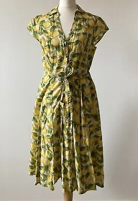 Tu Lemons Shirt Dress Size 10 Yellow Sainsburys Summer 50s Pin Up Full Skirt • £29.99