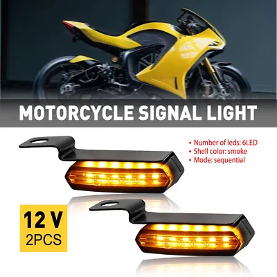 Pair LED MOTORCYCLE MOTORBIKE TURN SIGNAL INDICATORS LIGHT ARROW LAMP AMBER 12V • £11.96